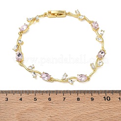 Brass Glass Flower Link Chain Bracelets&nbsp;KK-CBA7DFA-01G-04
