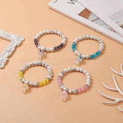 4Pcs 4 Color Natural Howlite Round Beaded Stretch Bracelets Set&nbsp;BJEW-TA00235
