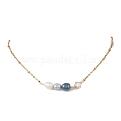 Dyed Natural Cultured Freshwater Pearl Potato & Glass Beaded Pendant 304 Stainless Steel Satellite Chain Necklaces for Women&nbsp;NJEW-JN05937-01