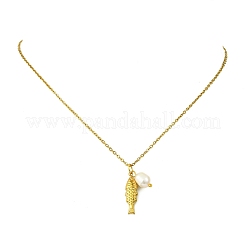 Ocean 304 Stainless Steel and Rice Natural Pearl Sea Animal Pendant Cable Chain Necklaces for Women&nbsp;NJEW-JN06217-03