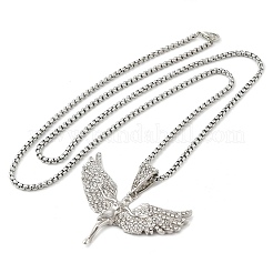 Angel Shape Rhinestone Pendant Necklace with Zinc Alloy Box Chains&nbsp;NJEW-G118-03P