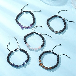 Natural Mixed Gemstone & Lava Rock Beads Braided Bead Bracelets for Women&nbsp;BJEW-JB12924