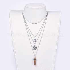 Bullet Natural Unakite Pendant Tiered Necklaces&nbsp;NJEW-JN02457-02