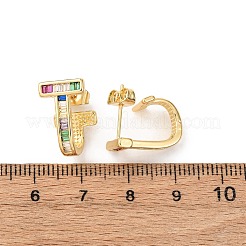 Brass Micro Pave Cubic Zirconia T-Shaped Stud Earrings&nbsp;EJEW-B153-07G