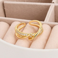 Rack Plating Brass Micro Pave Clear Cubic Zirconia Cuff Rings for Women&nbsp;RJEW-M028-114G