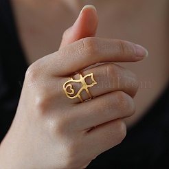 304 Stainless Steel Hollow Cat Open Cuff Ring&nbsp;RJEW-F149-02G