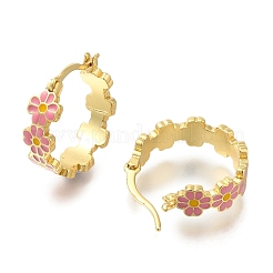 Rack Plating Flower Brass Hoop Earrings&nbsp;EJEW-H016-41G-02