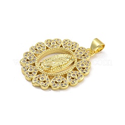 Virgin Mary Theme Rack Plating Brass Micro Pave Cubic Zirconia Pendants&nbsp;KK-G513-41G