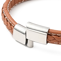 Cowhide Braided Flat Cord Bracelet with 304 Stainless Steel Magnetic Clasps&nbsp;BJEW-H552-01P-02
