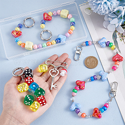 2Pcs Heart Round Acrylic Beaded Bag Decorative Chains and 2Pcs Dice Alloy Brooches&nbsp;HJEW-PH02201