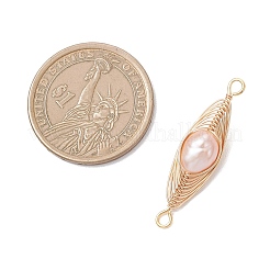 Natural Cultured Freshwater Pearl Potato Copper Wire Wrapped Horse Eye Links Connector Charms&nbsp;PALLOY-JF04766