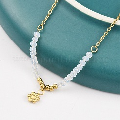 Ion Plating(IP) 304 Stainless Steel & Glass Flower Pendant Necklaces for Women&nbsp;NJEW-K255-34G-02