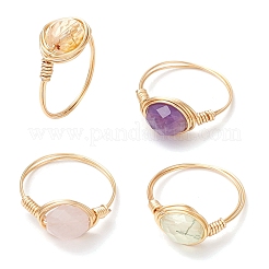 Oval Natural Rose Quartz & Prehnite & Amethyst & Citrine Finger Rings&nbsp;RJEW-JR00802