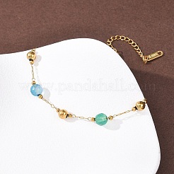 Natural Agate & Dyed Jade Round Beaded Link Bracelets&nbsp;BJEW-G774-02G
