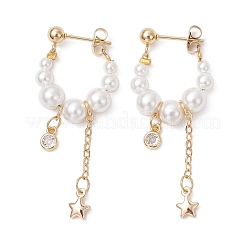 304 Stainless Steel Round with Star Shell Pearl Hoop Earrings&nbsp;EJEW-TA00633