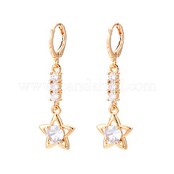 Star Brass Micro Pave Cubic Zirconia Leverback Earrings&nbsp;EJEW-N058-02G