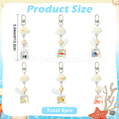 6Pcs Dyed Synthetic Turquoise & Alloy & Shell Pendant Decorations&nbsp;HJEW-YW00476