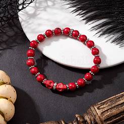 4Pcs 4 Colors Halloween Brass Crystal Rhinestone & Dyed Synthetic Turquoise Skull & Round Beaded Stretch Bracelet Sets for Men Women&nbsp;BJEW-JB12254