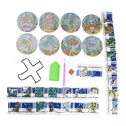 DIY Marine Animal Theme Diamond Painting Round Wood Cup Mat Kits&nbsp;LS-DIY-H163-06