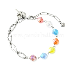 304 Stainless Steel & Electroplated Glass Link & Charm Bracelets&nbsp;BJEW-JB13976-02