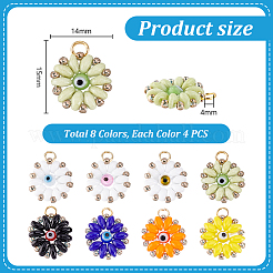 32Pcs 8 Colors Glass Seed Beaded Sunflower with Evil Eye Charms&nbsp;PALLOY-PH01782
