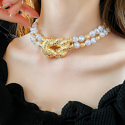 Brass Knot Plastic Imitation Keshi Pearl Nuggets Beaded 2-Strand Choker Necklaces for Women&nbsp;FS-WG8CEF6-01