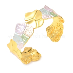 Textured Brass Enamel Cuff Bangles for Women&nbsp;BJEW-A173-04G