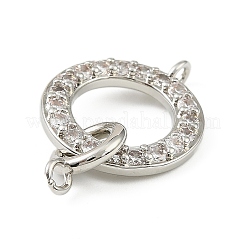 Brass Micro Pave Clear Cubic Zirconia Ring Connector Charms&nbsp;KK-H527-25P
