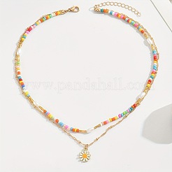 Bohemian Style Daisy Alloy Enamel Pendant Necklaces&nbsp;FS-WG10B31-01