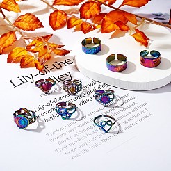 9Pcs 9 Style Rainbow Color 304 Stainless Steel Heart & Star & Word Love Cuff Rings&nbsp;RJEW-SZ0001-20