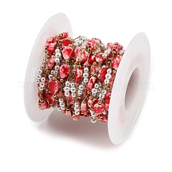 Handmade Stainless Steel & Natural Shell & ABS Plastic Pearl Beaded Link Chains&nbsp;SA-CBA6C37-02G-02