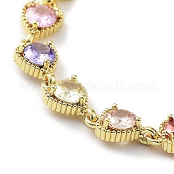 Valentine's Day Rack Plating Brass Cubic Zirconia Heart Link Chain Bracelets for Women&nbsp;BJEW-D032-03G-01