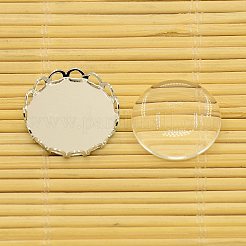 Brass Cabochon Settings and Flat Round Transparent Clear Glass Cabochons&nbsp;KK-X0003-P-RS