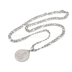 Teardrop with Father St. Benedict Pattern 201 Stainless Steel Pendant Necklaces for Men Women&nbsp;LS-NJEW-K283-19P