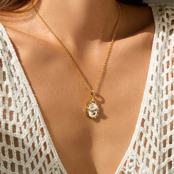 Vintage Brass Pave Clear Cubic Zirconia Enamel Oval with Flower Pendant Necklaces for Women&nbsp;WGF0AA9-01