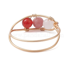 4Pcs Copper Wire Wrapped Natural & Synthetic Gemstone Round Beaded Finger Rings for Women&nbsp;RJEW-JR00738-S