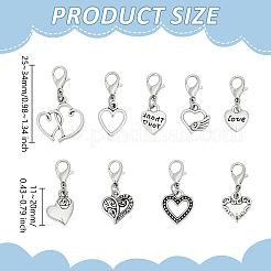 36Pcs 9 Styles Alloy Heart Pendant Decorations&nbsp;HJEW-GO00260
