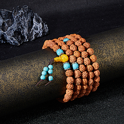 1Pc Bodhi & Synthetic Turquoise Beaded Mala Necklaces&nbsp;NJEW-DC0001-21