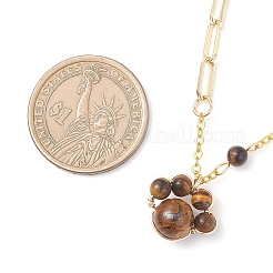 Natural Tiger Eye Paw Print Pendant Brass Paperclip Chain Cable Chain Necklaces for Women&nbsp;NJEW-JN05790