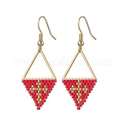 Handmade Glass Seed Beads Rhombus Dangle Earrings&nbsp;EJEW-MZ00542