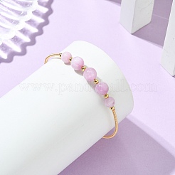 Copper French Wired & Round Natural Kunzite Cuff Bangles for Women&nbsp;BJEW-JB13989