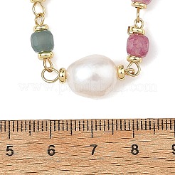 Natural Multicolor Tourmaline Faceted Cube Beaded Chain Necklaces with Natural Rice Pearl&nbsp;NJEW-JN06608