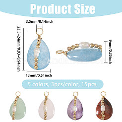 15Pcs 5 Colors Copper Wire Wrapped Natural Amethyst & Brecciated Jasper & Green Aventurine & Rose Quartz & Aquamarine Teardrop Pendants&nbsp;PALLOY-FH00152