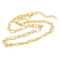 7MM Brass Pave Cubic Zirconia Figaro Chain Necklaces&nbsp;NJEW-D324-03G-06