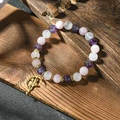 8mm Natural Rose Quartz & Quartz Crystal & Amethyst Round Beaded Stretch Bracelets&nbsp;BJEW-JB10738-01
