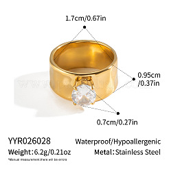 304 Stainless Steel Pave Cubic Zirconia Wide Band Finger Rings for Women&nbsp;HK0736-1