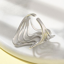 304 Stainless Steel Wave Open Cuff Ring for Women&nbsp;RJEW-M025-01P
