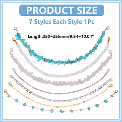 Synthetic Turquoise & Natural Rose Quartz Chips & Acrylic & 304 Stainless Steel & Brass Link Baseball Cap Chain&nbsp;AJEW-WR00002