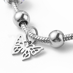 201 Stainless Steel Butterfly Charm European Bracelet with Snake Chains&nbsp;BJEW-JB08044-02