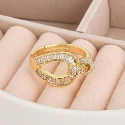 Rack Plating Brass Micro Pave Clear Cubic Zirconia Adjustable Rings for Women&nbsp;RJEW-M028-119G